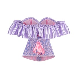 Dreay Womens Vintage Satin Off Shoulder Corset Bustier Lace Up Boned Overbust Corset Shapewear Top Corset Tops S917-Blue-L