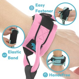 Gooby Wristband Surfer Leash with Traffic Handle - Seattle Blue, 6 FT - Comfortable Handsfree Leash with Adjustable Dual Handle and Additional Hook