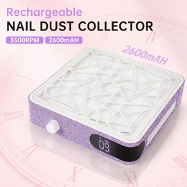 CHRISTINE SHELLY Nail Dust Collector, Cordless Dust Collector Nail Tech, Powerful Vacuum Fan Vent Dust Collector Extractor Dust Suction Machine for Acrylic Nails Polishing, Nail Salon, Light Purple