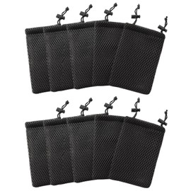 YXQ Nylon Mesh Drawstring Bag Black Pouches for Mini Stuff Cell Phone MP3 5.5 x 3.5 Inch Cord Lock Closure, 10Pcs Black
