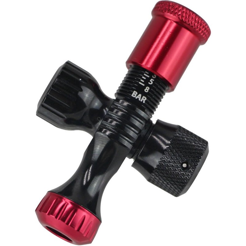 R250 Preset Type CO2 Inflator, Black/Red, Includes Air Pressure Gauge,
