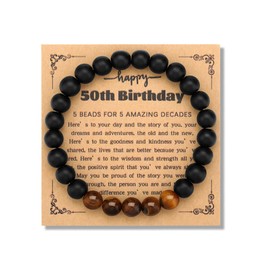 FENNELISA 50th Birthday Gifts Men,Tiger Eye Bracelet Men 50th Birthday Gifts for Him Dad Uncle Brother Friend Unique Mens 50th Birthday Gifts Perfect 50th Birthday Gifts for Men
