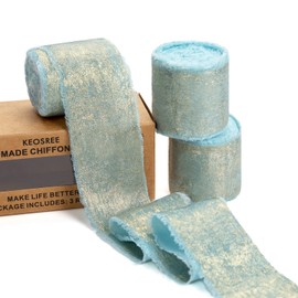 KEOSREE Light Blue Silk Chiffon Ribbon,Sky Blue Frayed Shimmery Silk Ribbon for Bridal Flower Bouquet Christmas Gift Wrapping Wedding Decor Invitations Decorations 1.5" x 15 Yards (5Yards X 3 Rolls)