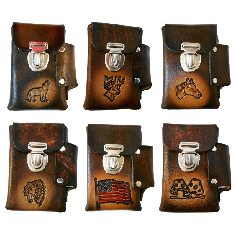 Hand Crafted Leather Cigarette Case, Lighter Pocket, Many Tooled Designs