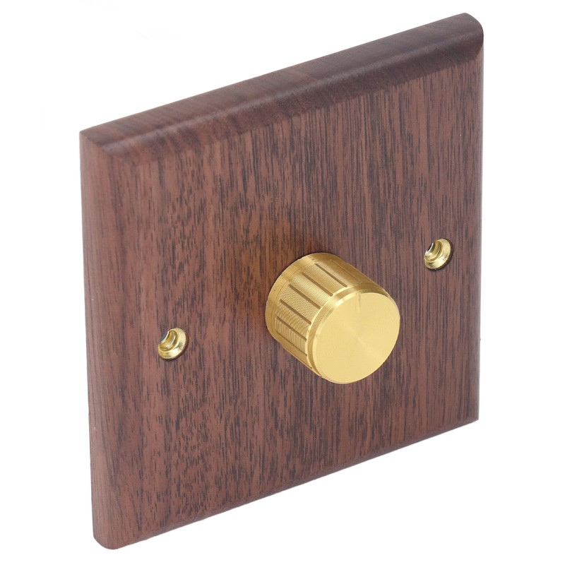 Dimmer Switch with Brass Knob Black Walnut Wood Rotary Dimming