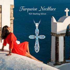 Feeot Genuine Turquoise Cross Necklace for Women 925 Sterling Silver Cross Pendant with Turquoise Western Jewerly Gifts for Women (D)