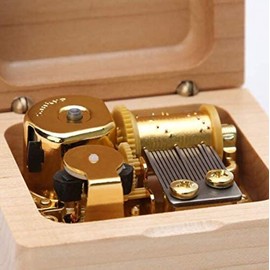 Mini Wooden Music Box 18 Note Wind Up Music Box Wooden Music Box with Gold Plated Movement (Maple, Canon)