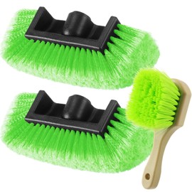 Vesici 2 Pcs 10 Inch Car Wash Brush Head with Soft Detailing Bristle Flow Through Car Cleaning Brush with 1 Pcs Stiff Bristle Wheel Brushes for Motorboat Rv Facades of Houses Wheel Carpet (Green)