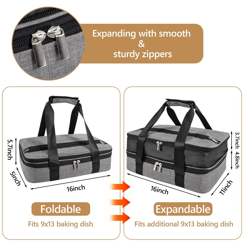 QEES Insulated Casserole Carriers for Hot or Cold Food,Double Decker