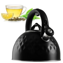 KADAX Stainless Steel Kettle, Enamel Kettle with Handle, Tea Kettle, Retro Kettle for All Hobs, Tea Maker, Whistling Kettle, Whistling Kettle (Black 2.5 L)