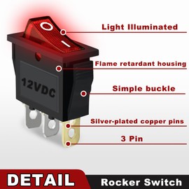 MKBKLLJY Pack of 6 Rocker Switches 3 Pins 2 Positions On/Off 20A 12V DC SPST Red Green LED Light Illuminated Small Mini Boat Rocker Switch for Locking 18 Pieces Connection Cable Sheath