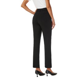 iChosy Women's Straight Leg Dress Work Ankle Pants Business Office Casual Slacks with Pockets Black26 14