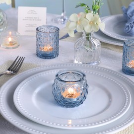 DARJEN Blue Votive Candle Holders Set of 36- Round Candle Holders Bulk, Glass Candle Holder for Wedding Home Decoration, Tea Lights Candle Holders for Wedding Shower, Party & Gift
