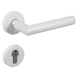 Gedotec Door Handle Set Stainless Steel Door Fitting White Matt Door Handle Room Door on Round Rosette - CHAPO | PZ - Cylinder | Door Handle Vintage for Interior Doors | 1 Set Rosette Set L-Shaped