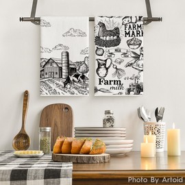 Artoid Mode Traktoren Kuh Hühner Milch Bauernhof Küchentücher Geschirrtücher, 42x65 cm Lebensmittel Dekoration Handtücher 2er Set
