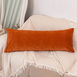 JoraLion Chenille Lumbar Pillow Covers 14x36 inch, Rust Decorative Pillow Covers, Farmhouse Solid Dyed Soft Chenille Cushion Case for Couch Sofa Bed Living Room, Pack of 1(Cover ONLY)