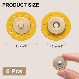 sourcing map 6 Pcs Leather Snaps Buttons, Magnetic Purse Snap Clasps Bag Fastener Clasp for DIY Bags Clothes Accessories Hand Sewing, Yellow (Round)