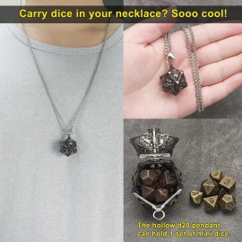 Haxtec Mini Metal DND Dice Set with Hollow Necklace Dice Case Antique Tiny Metal Dic...
