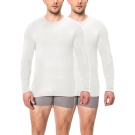 Comfneat Men's Thermal Underwear Base Layer 2-Pack Long Sleeve Undershirts (Off White Tops 2-Pack, M)