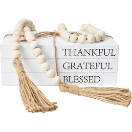 Decorative Books for Home Decor, White Faux Books for Decoration, Rustic Farmhouse Stacked Display Books (Thankful Grateful Blessed)