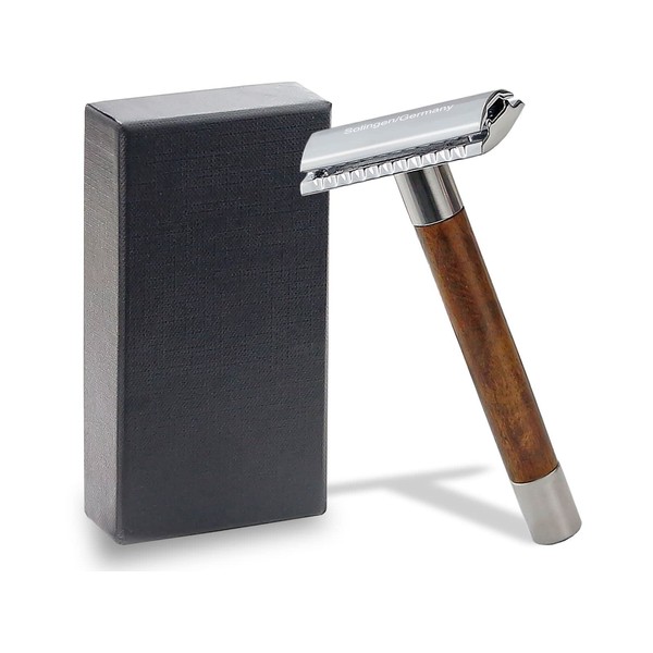 Safety Razor from Solingen Wet Razor for Men Razor Made in Germany with Closed Comb for Classic Razor Blades Safety Razor for Perfect Beard Care (Walnut Wood Handle)