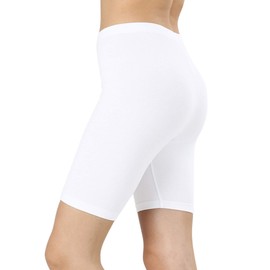 Womens & Plus Cotton Stretch Knee Length Fitness Sport Biker Shorts Leggings (White, L)