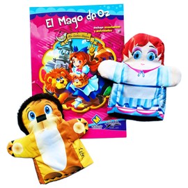 EL MAGO DE OZ cuento ilustrado con dos títeres y un pinta-cuentos. Títeres cuenta-cuentos que al leer el código QR te cuentan su historia y cuento infantil con audiolibro. Regalo niños y niñas
