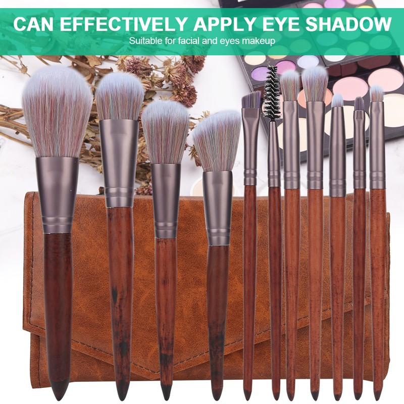 11pcs Artificial Fiber Brush Hair Wooden Handle Facial Makeup Brushes