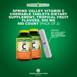 Spring Valley, Vitamin C 500mg, Tropical Fruit Flavor 200 Count Tablets, Chewable Vitamin C, Dietary Supplement + 7 Day Pill Organizer Included (Pack of 2)