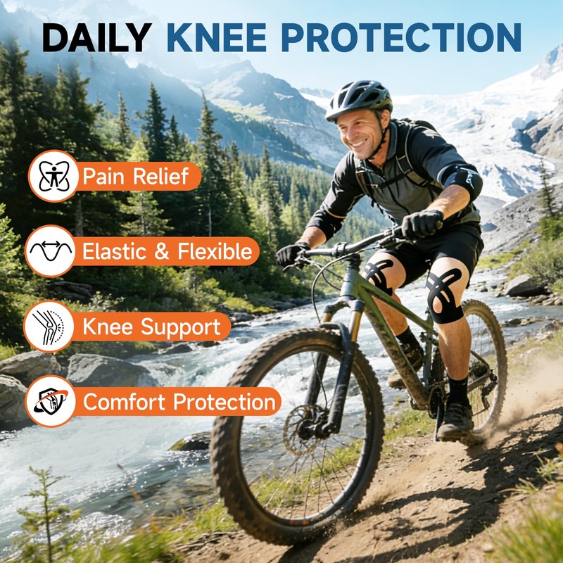 PreCut Kinesiology Tape for Knees, 15PCS Black Extra Adhesive Athletic