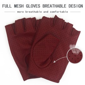 ZLUXURQ Ladies Leather Gloves Full Mesh Fingerless Half Finger Driving Gloves