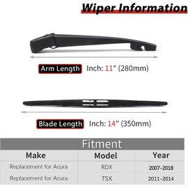 Replacement for Acura RDX 2007-2018, TSX 2011-2014 OTUAYAUTO Rear Windshield Wiper Arm Blade Set - Replaces OEM#: 76720-STX-A01 Factory Style Back Wiper