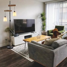 Farmhouse Floor Lamps Unique Rustic Standing Lamp , with Barrel Fabric Drum Shade Tall Vintage Pole Light for Living Room Reading House Bedroom Home Office