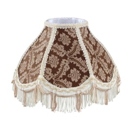 Aspen Creative 55008 Handsewn Scallop UNO Fringe Lamp Shade in Brown Jacquard Textured Fabric 4" Top x 10" Bottom x 7" Height, Threaded UNO 33mm