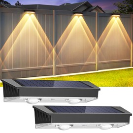 Solar Fence Lights Outdoor, 2 Pack Warm/Neutual/Cool White Solar Powered Wall Lights with Spot Lens, IP65 Waterproof, Backyard Patio Decor for Deck, Railing, Pool, Stair