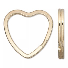 Platinum Split Ring, 10 Gold Plated Steel 32x31mm Flat Heart Key Rings with 26x24mm ID