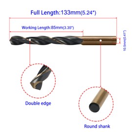 Aopin 2pcs HSS 13/32" (10.5mm) Metric Gold Cobalt Titanium High Speed Steel Twist Drill Bit, Suitable for Cast Iron, Stainless Steel, Copper, Wood, Plastics and Other Material Products