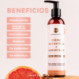 PUREZA NATUR Crema corporal anti estrias prevencion cicatrices y marcas por embarazo | Loción reductora de estrías (stretch marks) con Colágeno, Elastina, Ceras de semillas, Aceite de toronja 250g