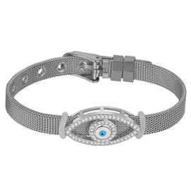 Flongo Mesh Bracelet Women's Bracelet with Zircon Butterfly Adjustable Width Stainless Steel Bracelet Adjustable Removable, Stainless Steel