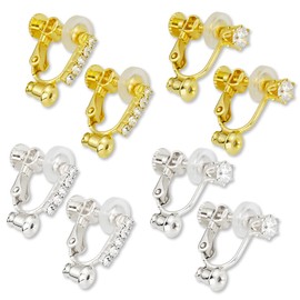 4 Pairs Earrings Converter Screw Back Horizontal Rhinestone Gold Silver 2 Types