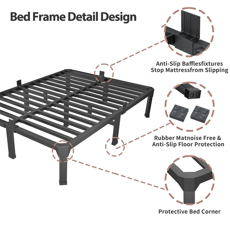 ROIL 18 Inch Queen Size Bed Frame with Mattress Slide