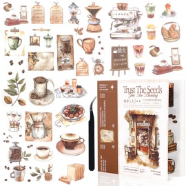50 Sheets Scrapbook Stickers Aesthetic Bullet Journal for Journaling Coffee Book Cute Washi for Scrapbooking Decorative Adult Planner Art Crafts Card Making