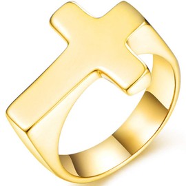 Jude Jewelers Stainless Steel Christian Sideways Cross Signet Style Ring (Gold, 11)