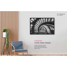 Panther Print Fine Art Prints Black & White Old Architectural Infinite Spiral Stair Case Artistic Unframed Poster, Pictures for Home Walls, Bedroom, Living Room & Bathroom Decor 31x20cm (12x8in)