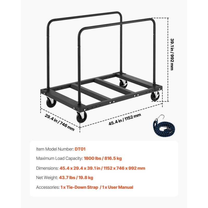 Steel Panel Truck Cart 5 Inch Swivel Casters Lumber Drywall
