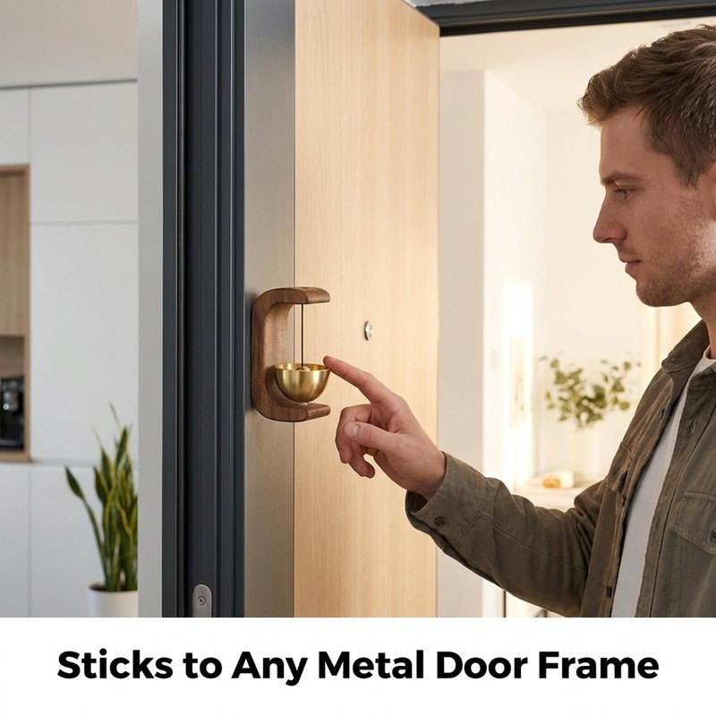 1 Pack Magnetic Brass Doorbell, Clear Sound Door Chime, Hands-Free
