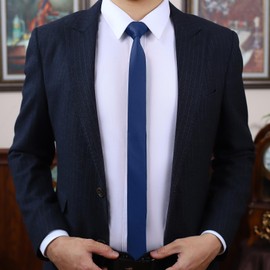 PenSee Men's Navy Blue Ties Thin Solid Pure Color 1.58" (4CM) Plain Slim Necktie Skinny Ties For Men