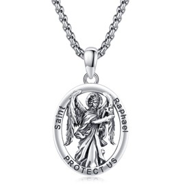 XIXLES St Raphael Necklaces 925 Sterling Silver Saint Archangel Amulet Pendant Necklace Christian Jewellery Gifts for Women Men (Saint Raphael)