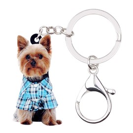 WEVENI Acrylic Cute Yorkshire Terrier Dog Keyring Pet Key Ring for Women Girls Bag Car Wallet Charms, blue