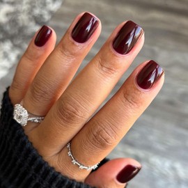 Burgundy Red Press on Nails Short Square, Natural Short Gel Nails Glue on Fall Colors 2024 Trendy Acrylic Nails Press ons Featured Protective Coat Reusable Fake Nails Short Coffin Nails 24Pcs